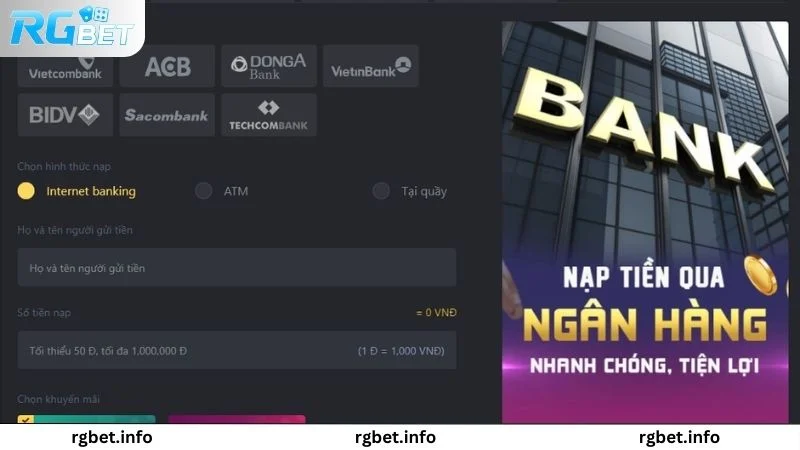 Nạp tiền vào tài khoản nhà cái Rgbet